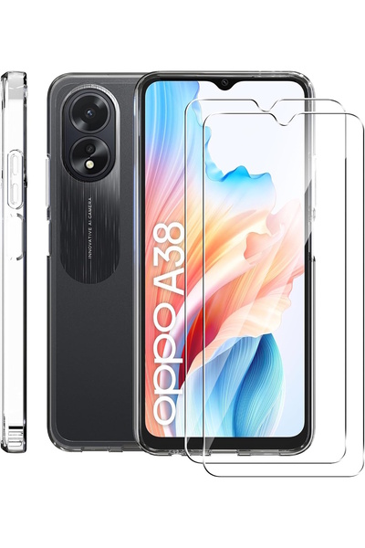 m.tk moveteck Oppo A38 Kılıf Kamera Çıkıntılı Yumuşak Şeffaf Silikon 9h Ekran...
