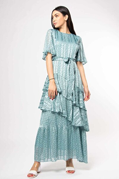 mica Short Sleeve Long Dress with Belted Waist