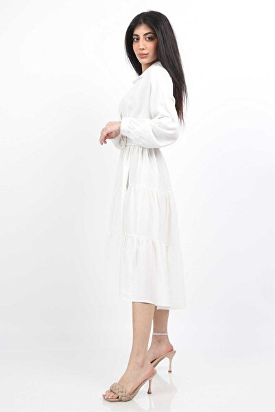 mica فستان ميدي مع حزام خصر وأكمام طويلة