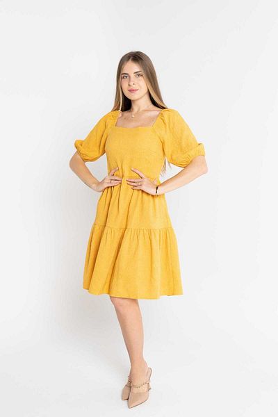 mica Plain Solid Short Dress with Half Sleeves for Women