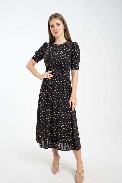 mica Soft Floral Dress with Short Sleeves for Women
