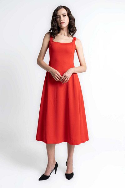 mica Sleeveless Plain Midi Dress with Wide Straps