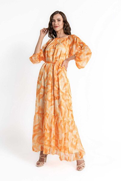 mica فستان ماكسي مطبوع بأكمام 3/4