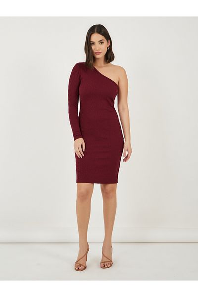 Styli One Shoulder Neck Textured Bodycon Knee Length Dress