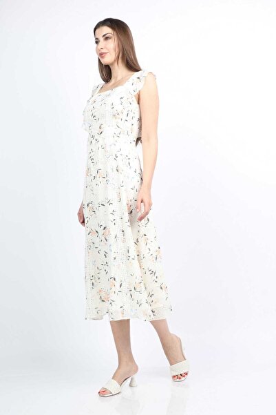 mica Short Sleeve Printed Midi Viscose Dress