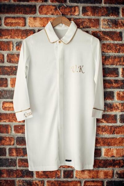 ADEREN KİDS SÜNNET GÖMLEĞİ BEYAZ GOLD UZUN KOLLU PAMUK  KİŞİYE ÖZEL ÖN VE ARKA İSİM BASKILI