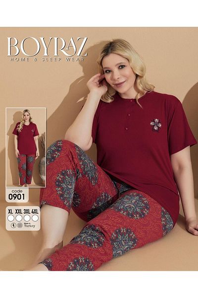 BEYAZTOPTAN Quality Women's Combed Combed Short Sleeve Battal Pjama Suit