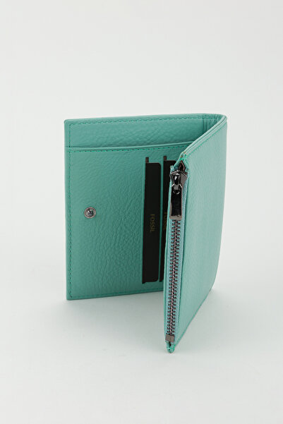 Fossil Kutulu Hakiki Deri Su Yeşili Kadın El Portföyü Kartlık Cüzdan
