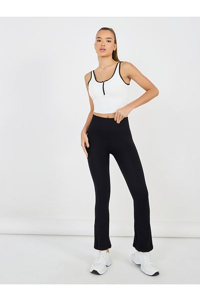 Styli Textured Contrast Trim Half Zip Up Longline Sports Bra