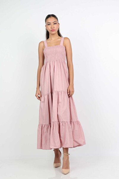 mica Wide Ruffled Long Dress with Wide Straps