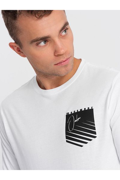 OMBRE Pánský dlouhý rukáv s kapesním potiskem Bílá V1 OM-LSPT-0118 XXL
