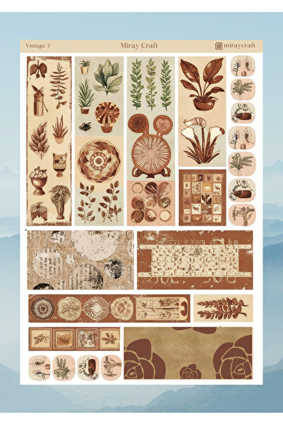 MirayDesign AUTOCOLANT/ALBUM DE COLETAȚI CU TEMĂ VINTAGE, 12*17 CM, PENTRU BULLET JOURNAL, PLANIFICATOR, AGENDĂ, CADER