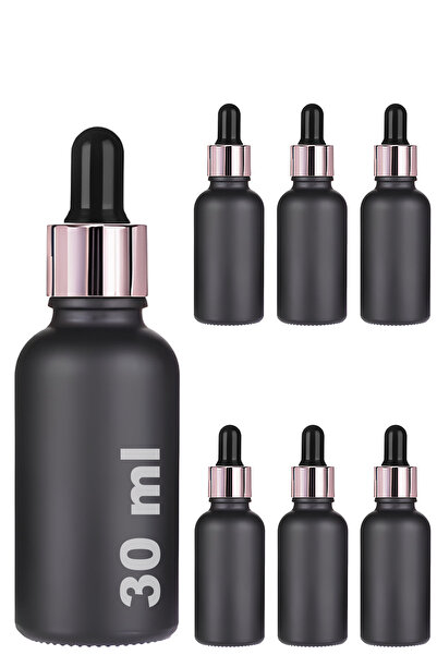 Afracam 30 ml Mat Siyah Cam Damlalıklı Serum Şişesi 30 cc Rose Gold Metal Kap...