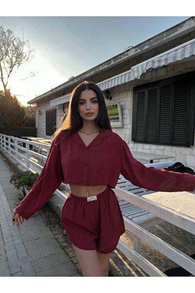 LOCH BUTİK ŽENSKI DVOSTRUKI KOMPLET BOJE BURGUNDIJA SA DETALJOM OGRATNICE I K...