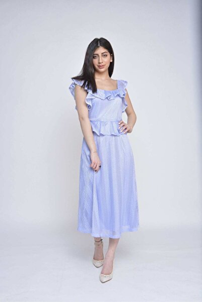 mica Sleeveless Midi Dress with Square Neckline and Cut-Out Details