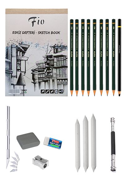 ACUTO Fio A4 Sketchbook 90 gr Graduated Pen Set Sketching Set Charcoal Drawing Set Creator Set