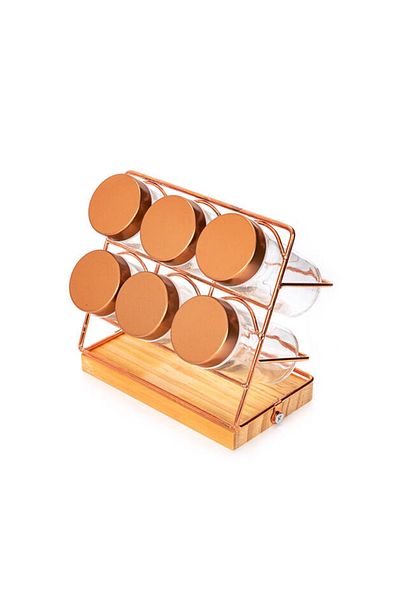Bonjour 6-Piece Glass Spice Rack / Vacuum Lid with Metal Lid and Metal Stand