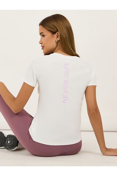 Styli Back Vertical Slogan Multi Paneled Short Sleeves Top