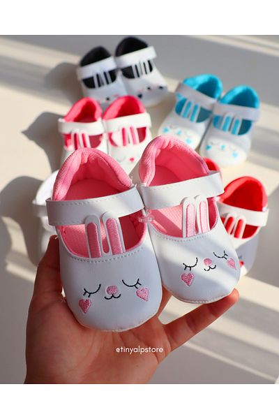 TinyAlp Rabbit Eared Soft Colored Design Embroidery Patterned Soft Sole Baby Girl Shoes