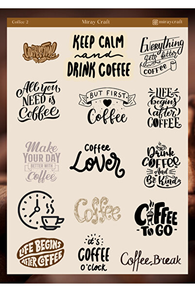 MirayDesign KAHVE TEMALI 12*17 CM STİCKER/DEFTER, AJANDA, PLANLAYICI, BULLET ...