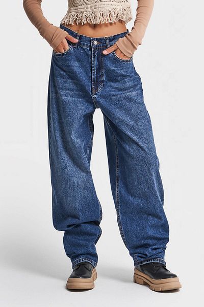 its basic Blugi de damă, culoare albastră, 2W4-5, cu potrivire super largi, 100% bumbac, blugi din denim cu talie medie super lungi