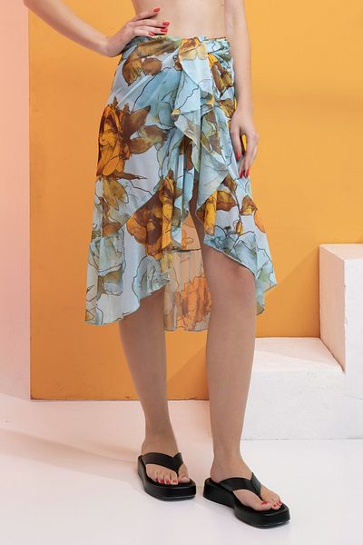 XCLSV Transparent Pareo - Digital Printed, Knitted Chiffon Ruffled