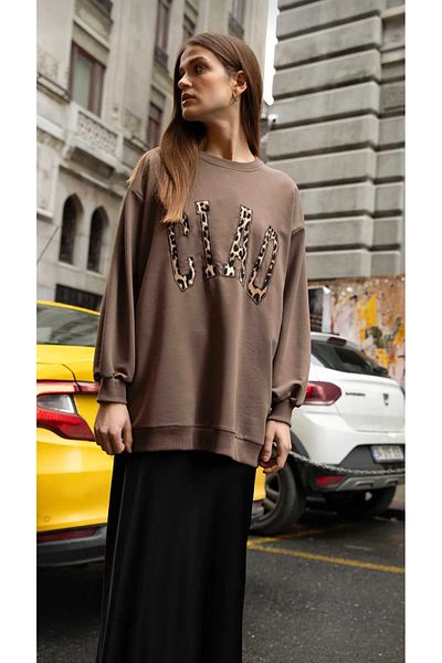 Lotus Leopard Applique Sweatshirt Toprak