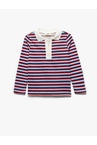 Koton Zipper Detailed Cotton Long Sleeve Polo Neck T-Shirt