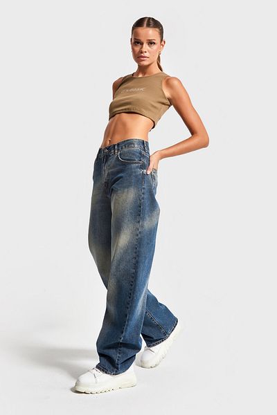 its basic Blugi din denim cu talie înaltă, cu croială dreaptă - Culoare T.Kot, spălare specială, 100% bumbac