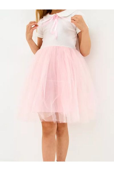 nc gift Rochie cu mânecă scurtă cu guler pentru bebeluși cu fustă tutu căptușită din bumbac
