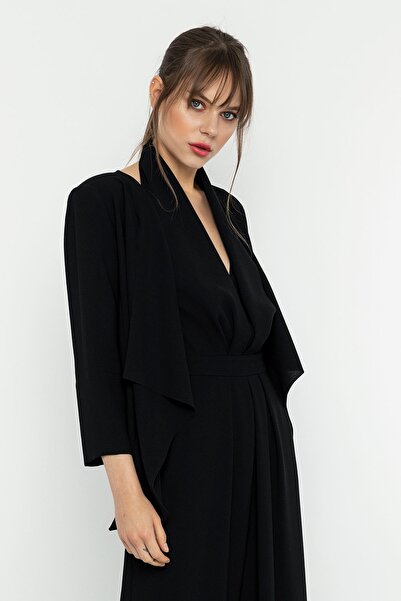 INVIDIA Women's Black Shawl Collar Jacket