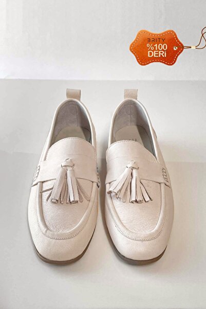 BRITY Kadın Püskül Detaylı Hakiki Deri Loafer