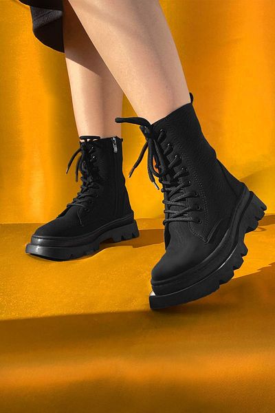 BRITY Thermo Sole Suede Μποτάκια με κορδόνια και φερμουάρ