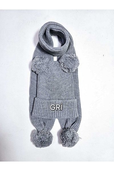 Nimini Kids Set beanie eșarfă de iarnă cu pompon pentru copii