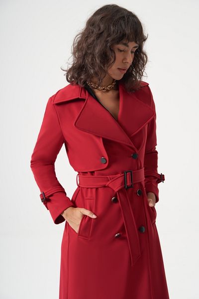 MZL Premium Red Long Trench Stamp Coat