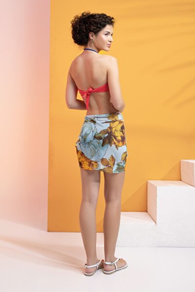 XCLSV Dijital Baskılı Örme Şifondan Büzgülü Mini Etek Pareo