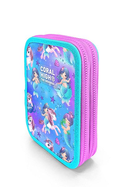 Coral High Geantă pentru creion cu două straturi pentru copii, mov, roz, unicorn, sirenă, 11138
