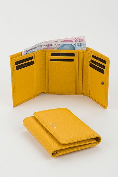 Fossil Boxed Genuine Leather Yellow Women's Hand Portfolio Card Holder Wallet