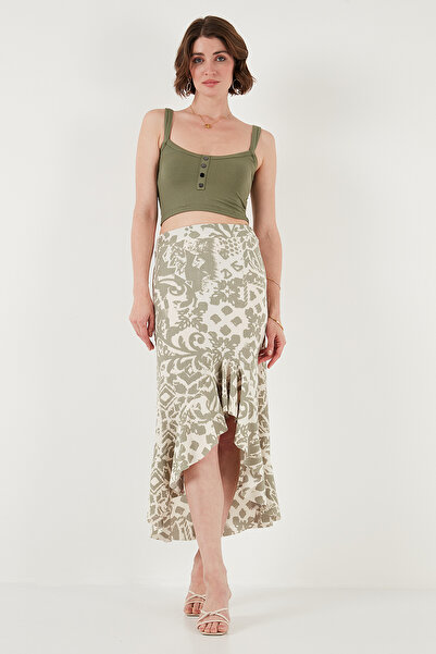 Lela Fusta cu tăietură midi cu talie înaltă cu modele cu tăietură normală 5869013