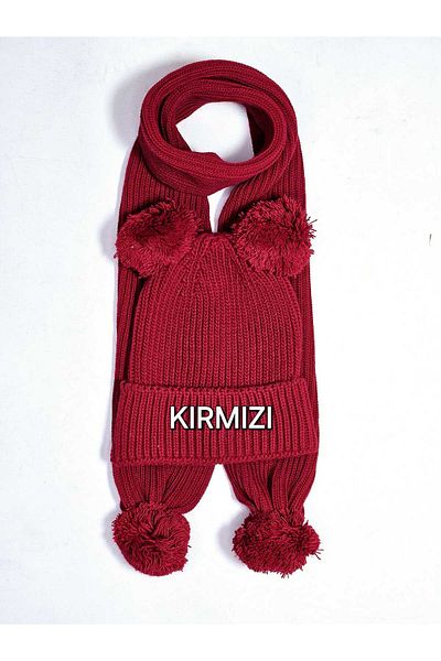 Nimini Kids Комплект за бебешко и детско зимно шалче с помпон и шапка