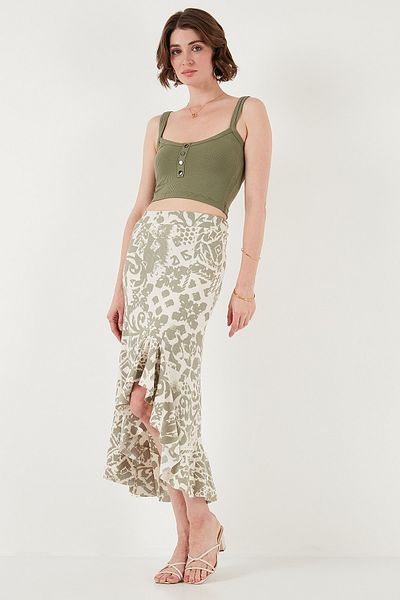 Lela Regular Fit Patterned High Waist Flounce Midi Length Slit Skirt Skirt 5869013