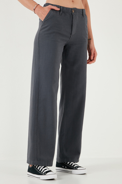 Lela Pamuklu Standart Fit Yüksek Bel Geniş Paça Pantolon PANTOLON 668YP5193