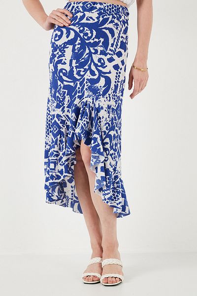 Lela Regular Fit Patterned High Waist Flounce Midi Length Slit Skirt Skirt 5869013