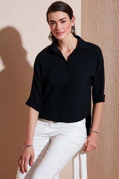 Lela Oversize Fit Front Short Back Long Three Quarter Sleeve Shirt Shirt 5866116