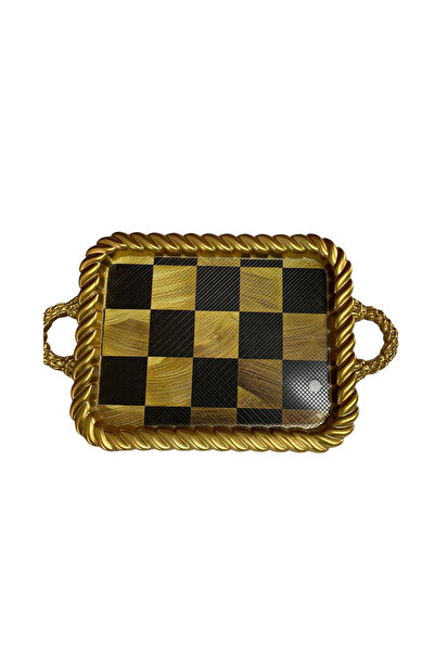 BYBKURUMSAL TvA Luxury Plastic Tray with Gold Frame Pattern - 38X28 Checkers