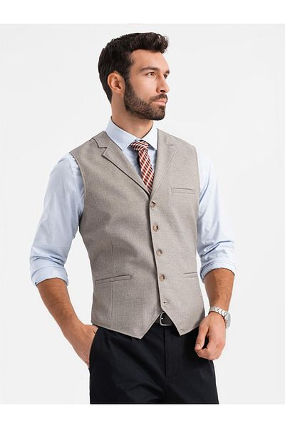 OMBRE Beige Anzugweste mit Kragen für Herren - beige V3 OM-BLZV-0109 XL