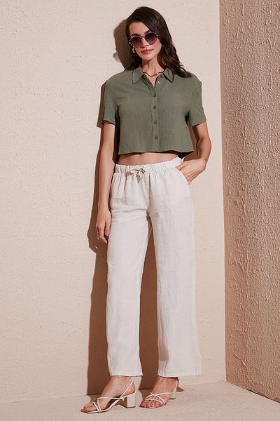 Lela Relaxed Fit Regular Waist Wide Leg Double Pockets Linen Pants Pants 668Yp4991