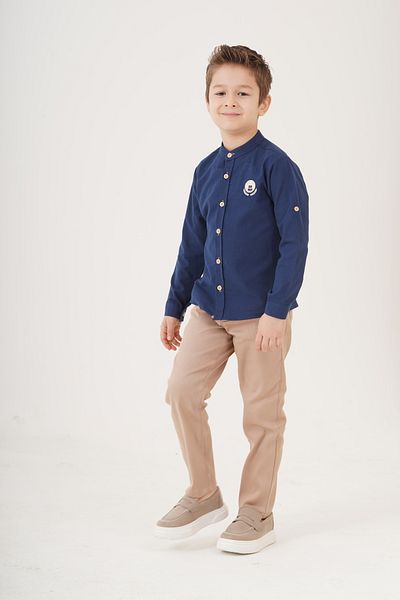Esterella Boy's Shirt Set - Folding Sleeve, Prevailing Collar, Belt