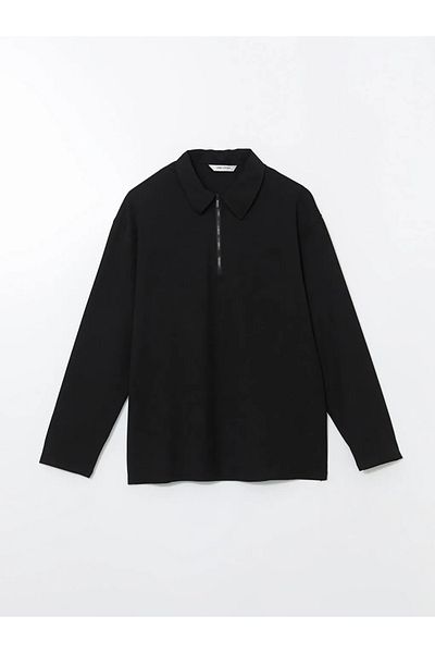 LC Waikiki Hanorac pentru bărbați cu mânecă lungă cu gât polo negru LCW Vision