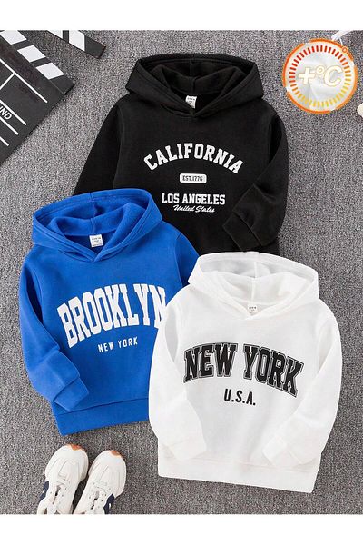 aynewmoda California Brooklyn New York Printed Hooded Sweatshirt - Single